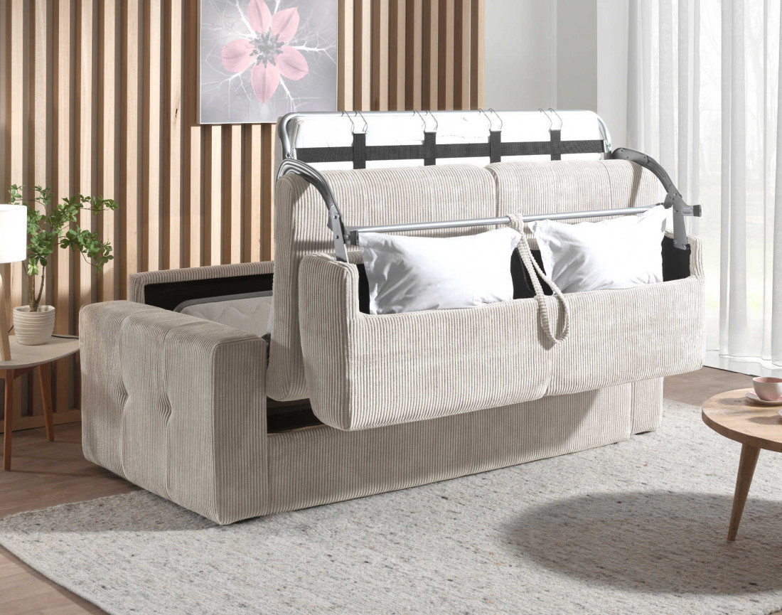 Canapé 3 places convertible express quotidien en velours côtelé Sacha