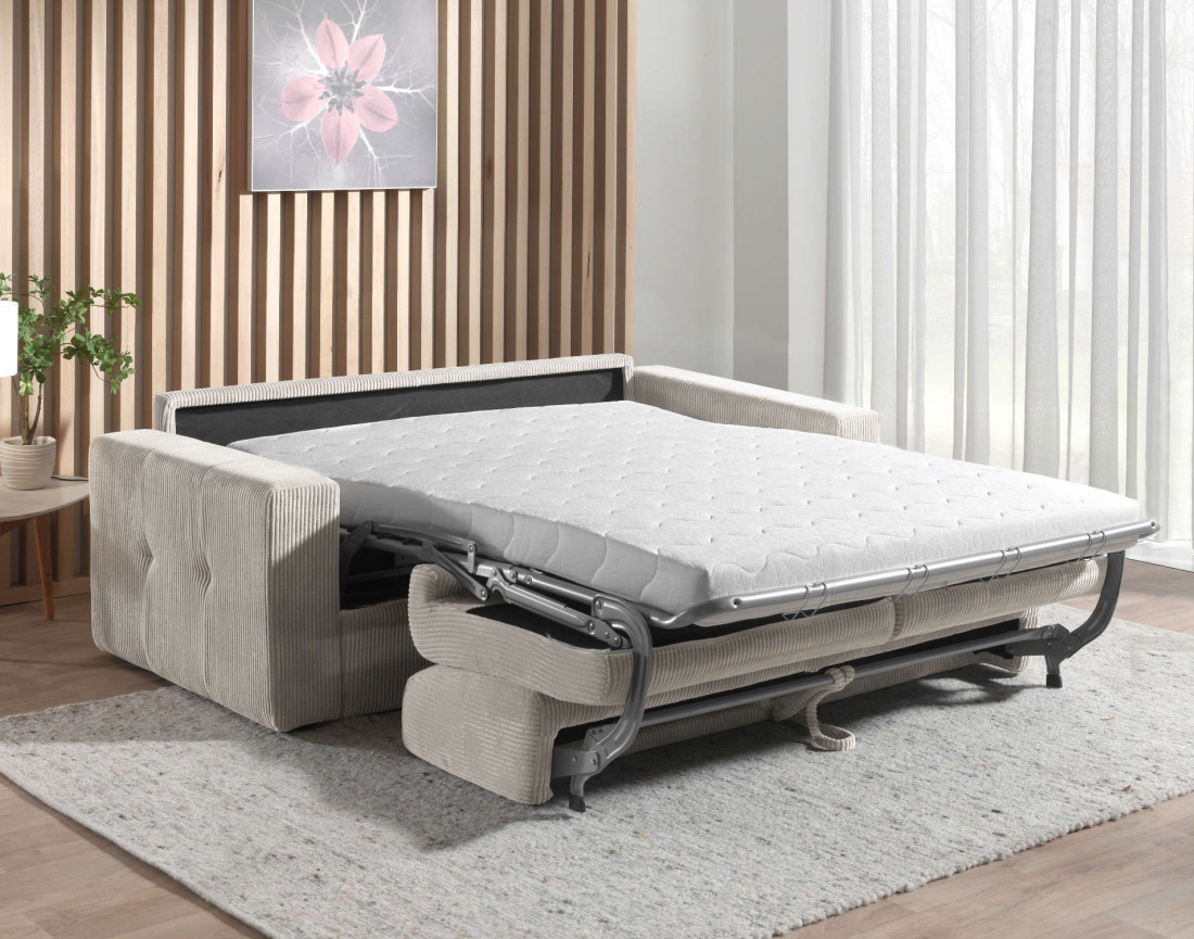 Canapé 3 places convertible express quotidien en velours côtelé Sacha