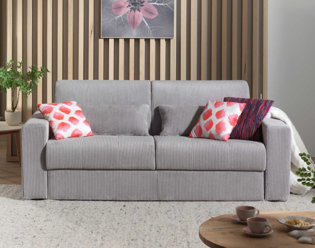 Canapé 3 places convertible express quotidien en velours côtelé Sacha