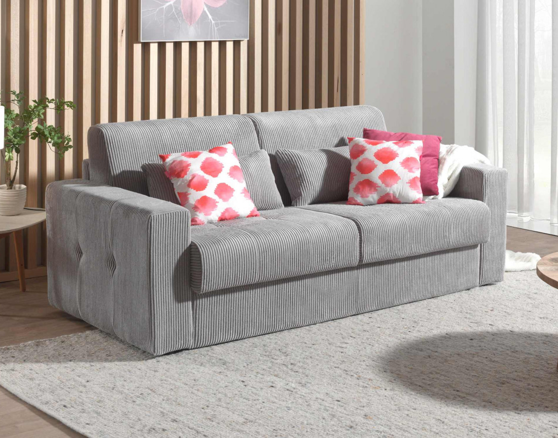 Canapé 3 places convertible express quotidien en velours côtelé Sacha