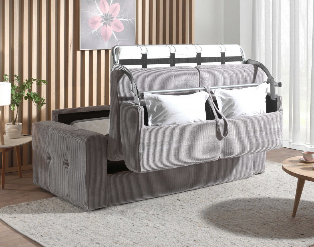 Canapé 3 places convertible express quotidien en velours côtelé Sacha