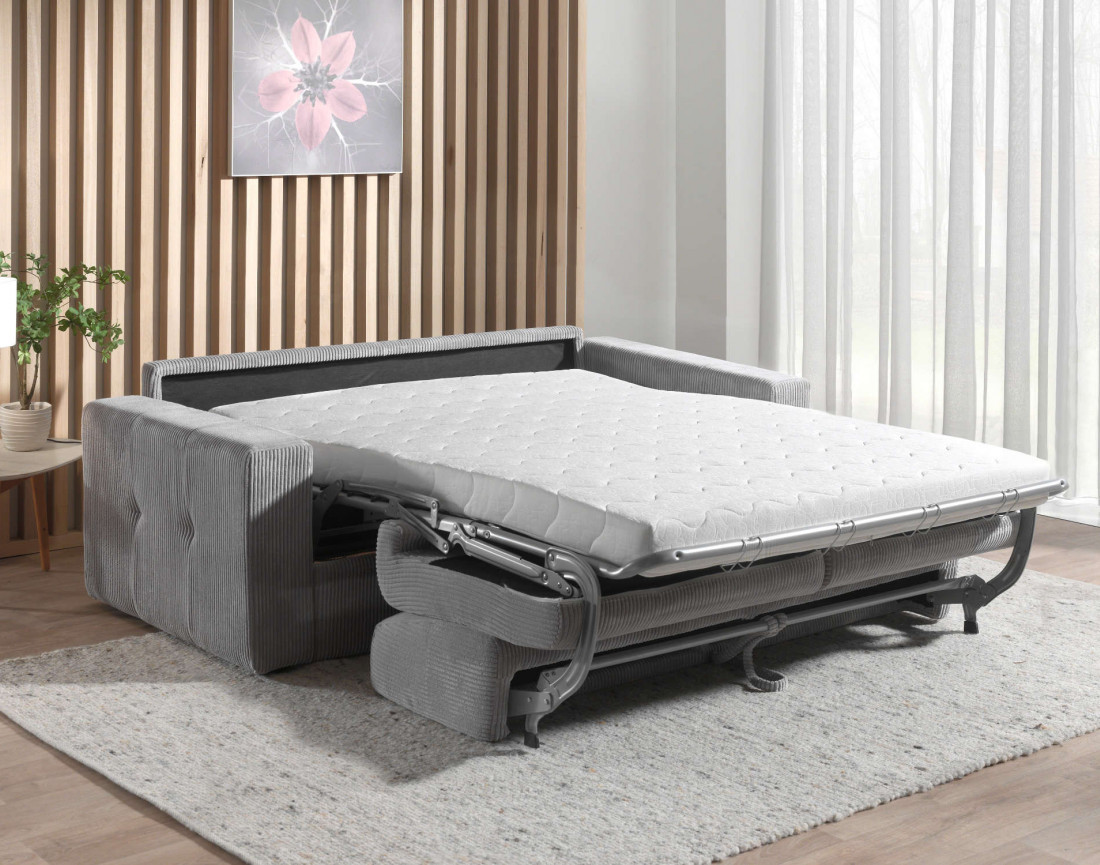 Canapé 3 places convertible express quotidien en velours côtelé Sacha
