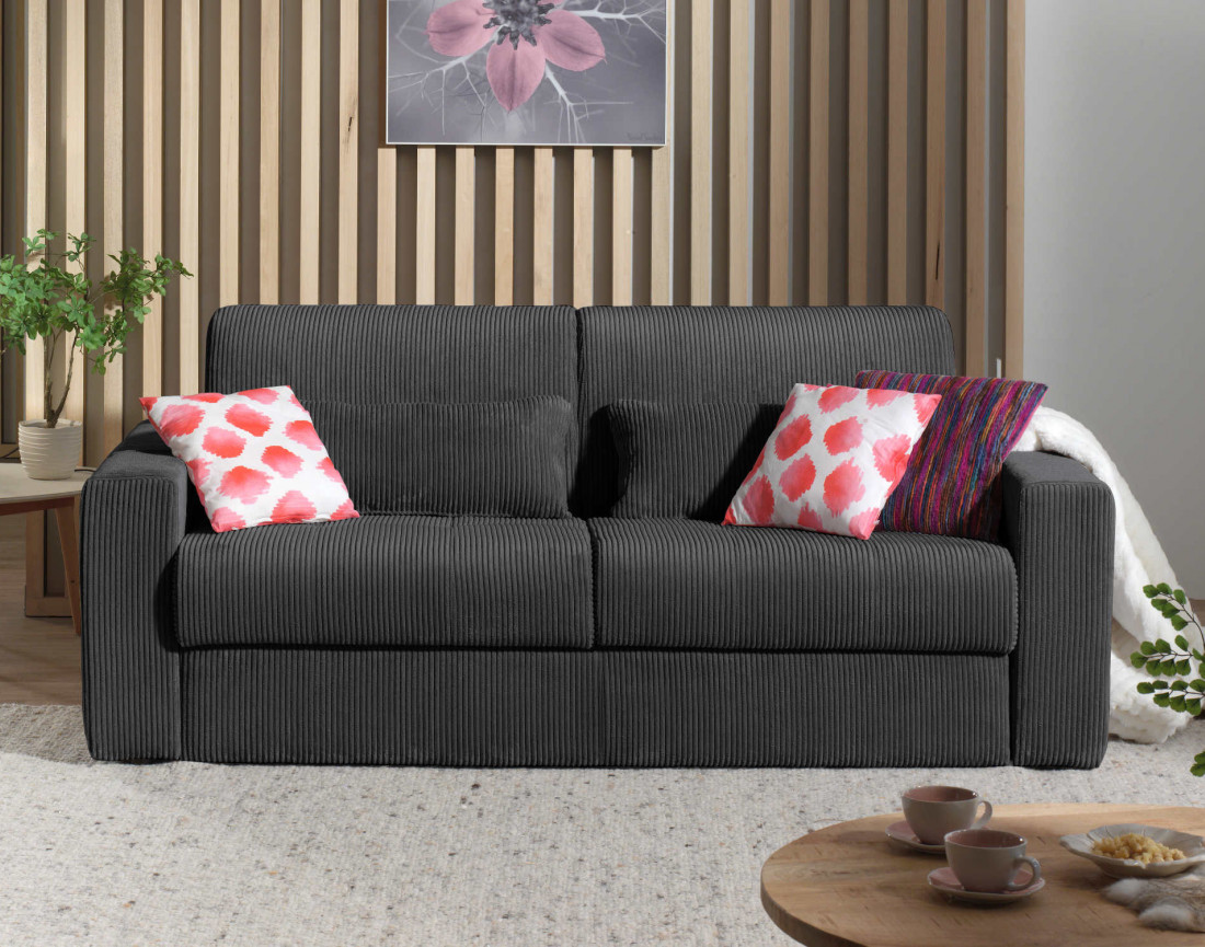 Canapé 3 places convertible express quotidien en velours côtelé Sacha
