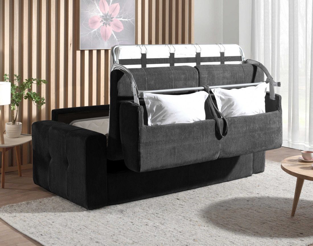 Canapé 3 places convertible express quotidien en velours côtelé Sacha