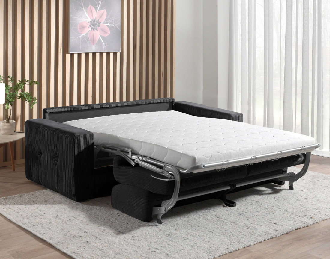 Canapé 3 places convertible express quotidien en velours côtelé Sacha