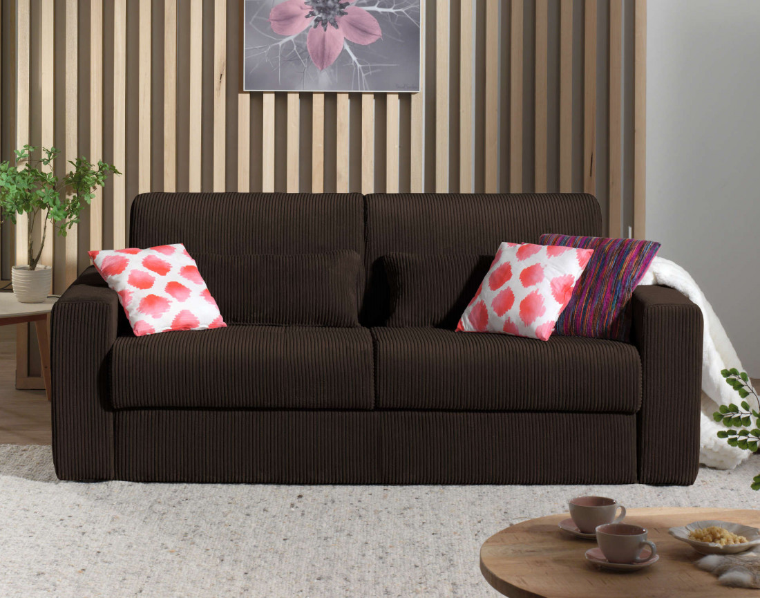 Canapé 3 places convertible express quotidien en velours côtelé Sacha