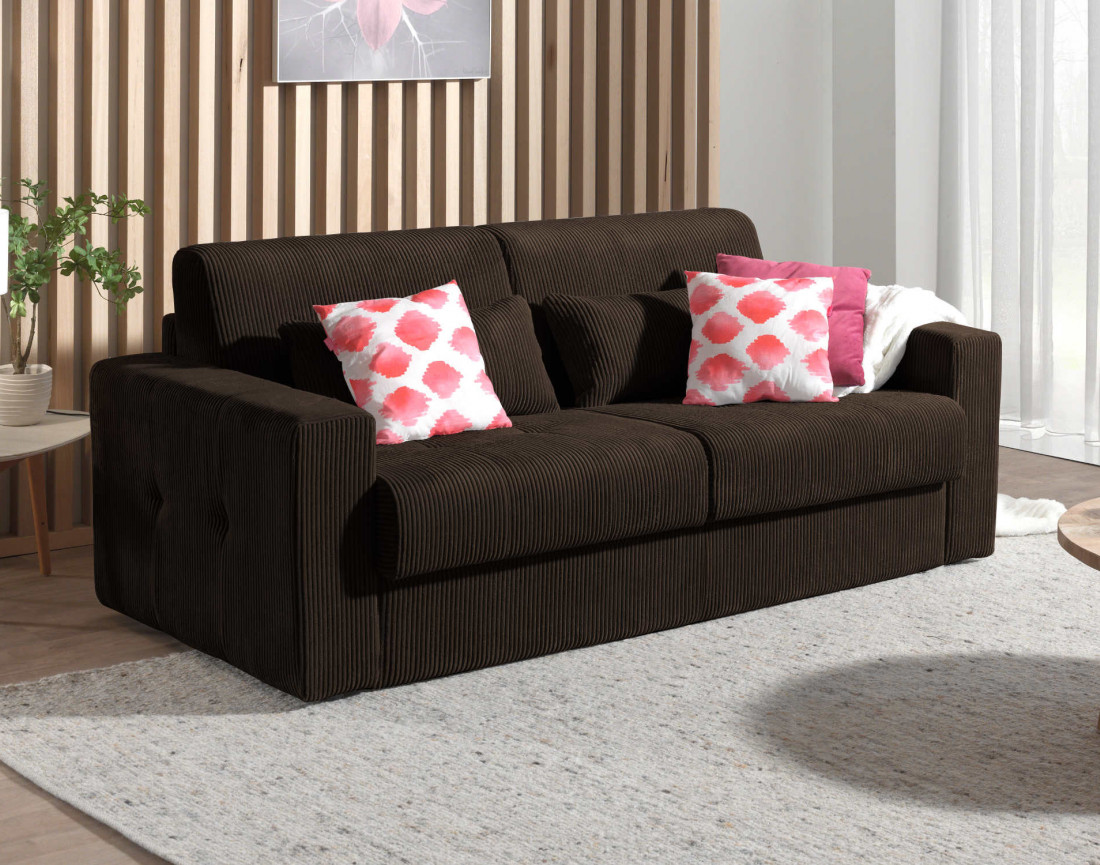 Canapé 3 places convertible express quotidien en velours côtelé Sacha