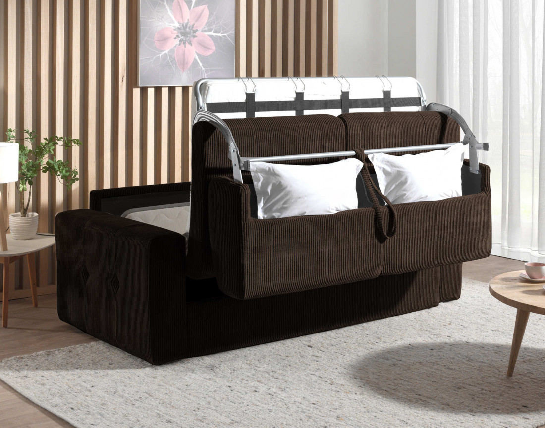 Canapé 3 places convertible express quotidien en velours côtelé Sacha