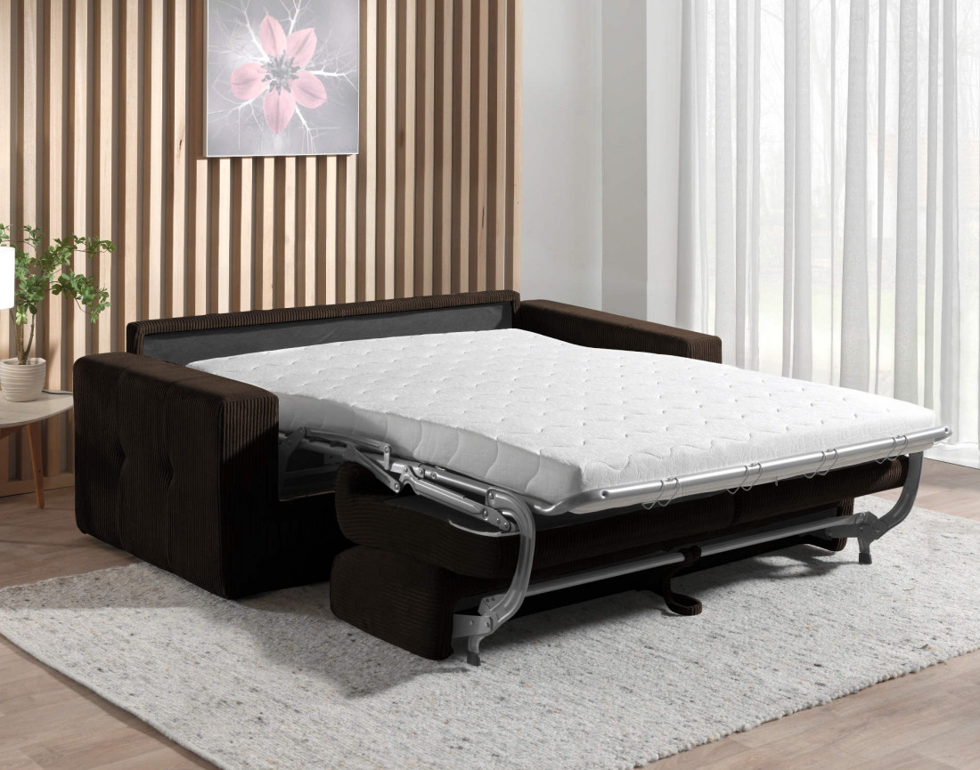 Canapé 3 places convertible express quotidien en velours côtelé Sacha