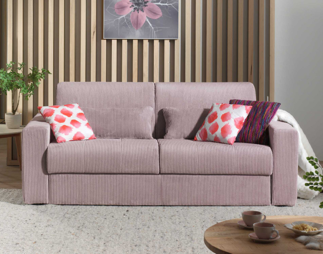 Canapé 3 places convertible express quotidien en velours côtelé Sacha