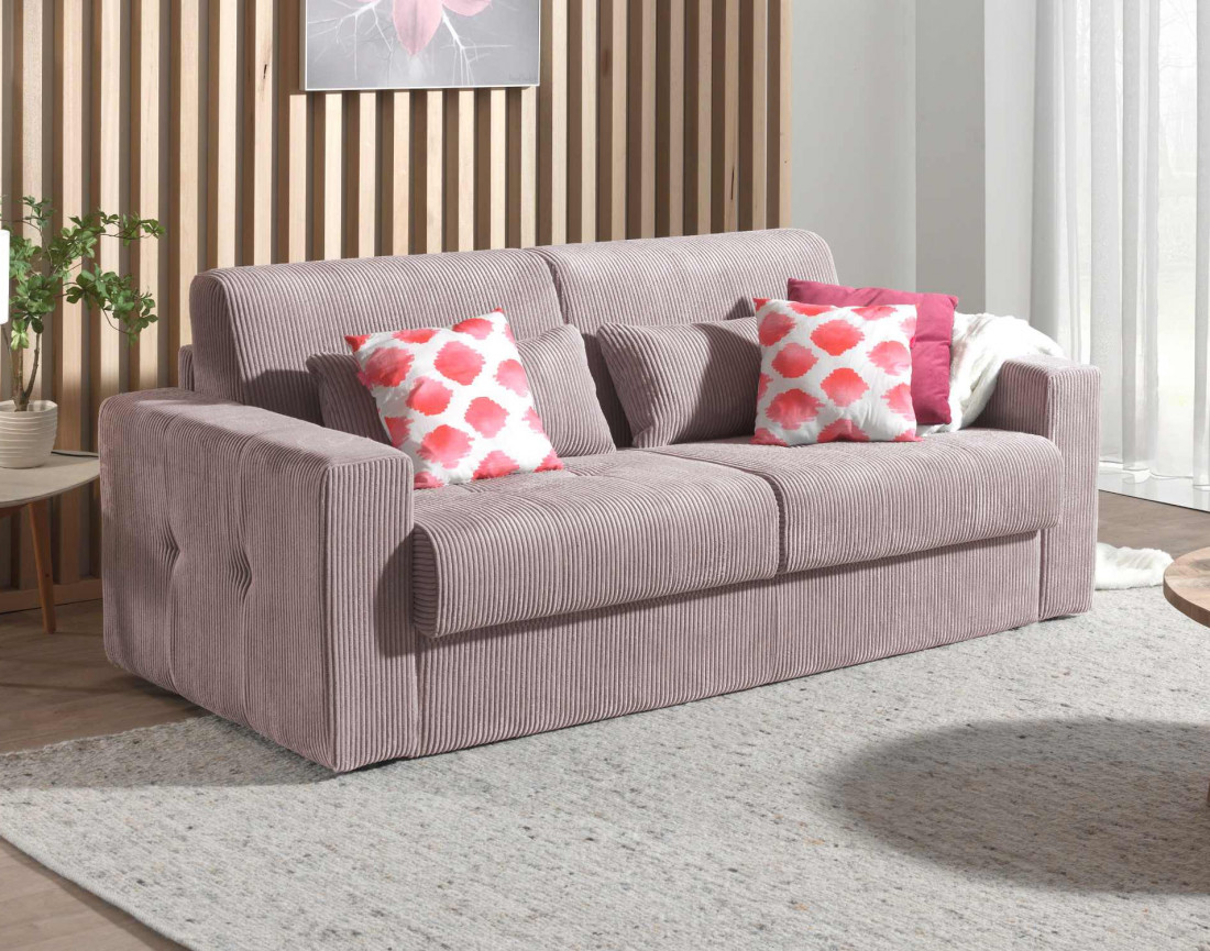 Canapé 3 places convertible express quotidien en velours côtelé Sacha