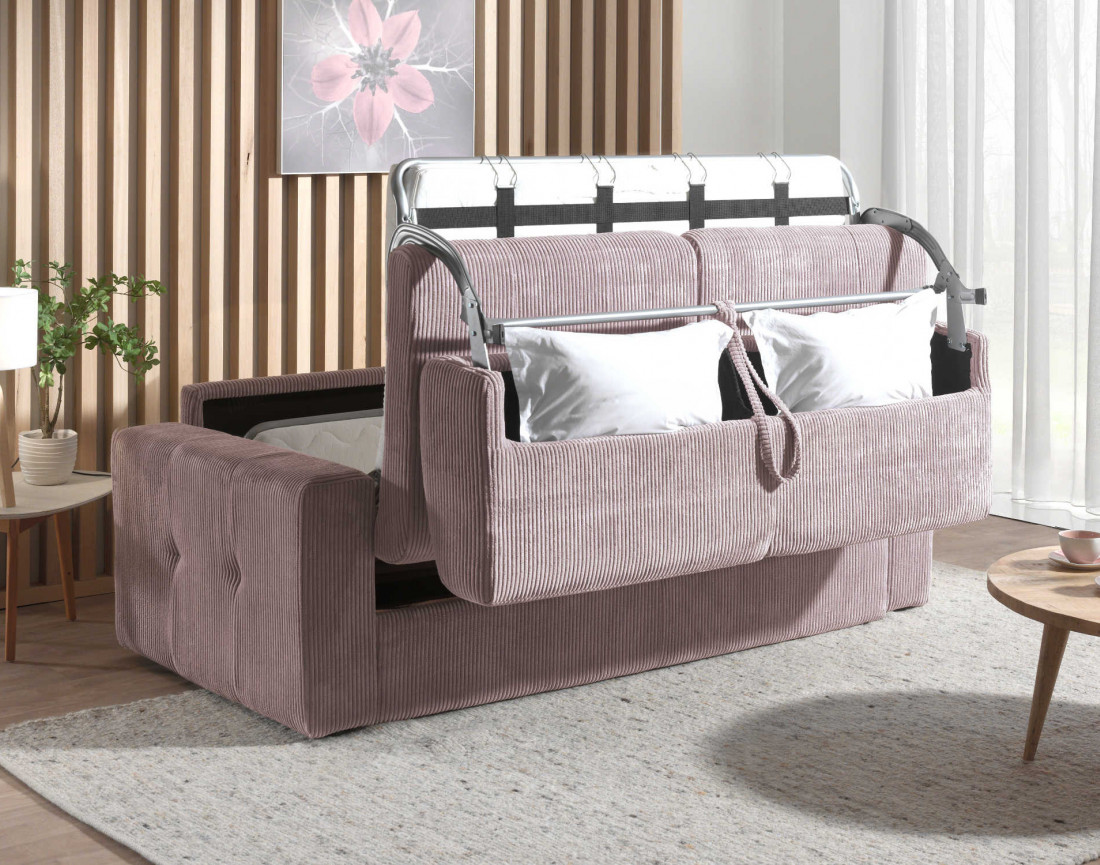 Canapé 3 places convertible express quotidien en velours côtelé Sacha