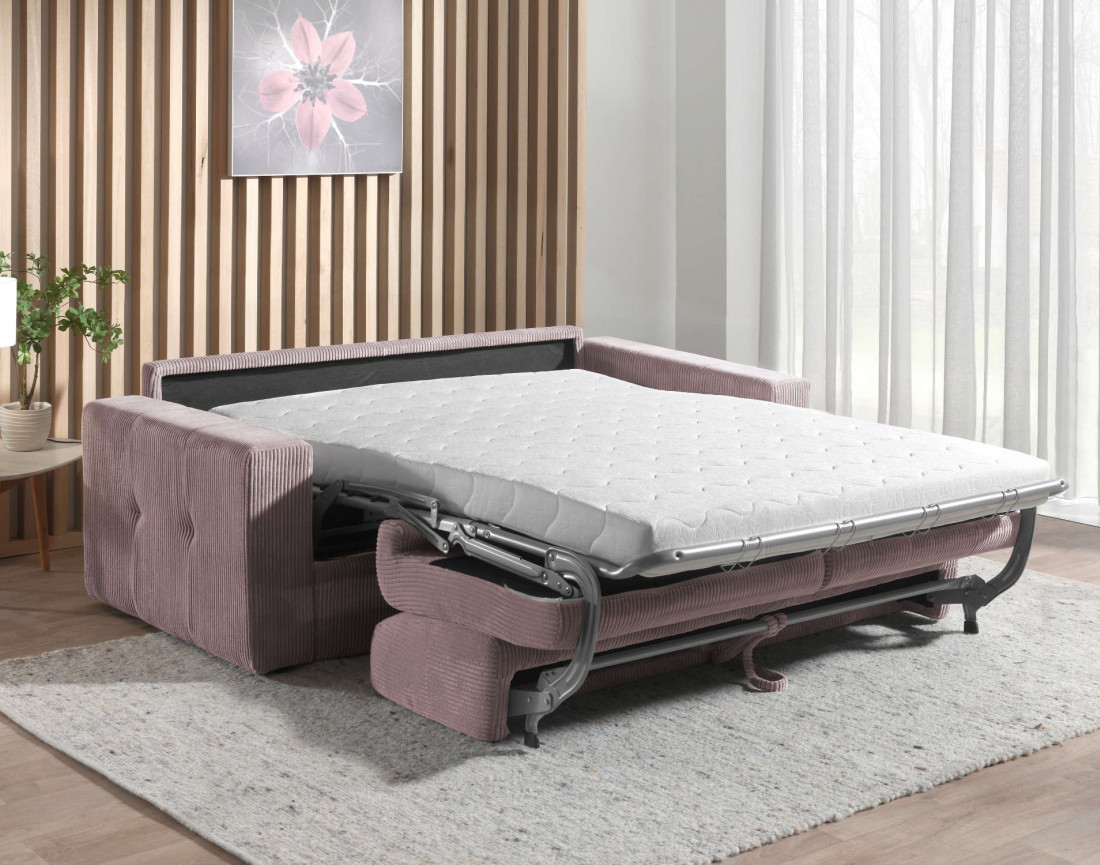 Canapé 3 places convertible express quotidien en velours côtelé Sacha