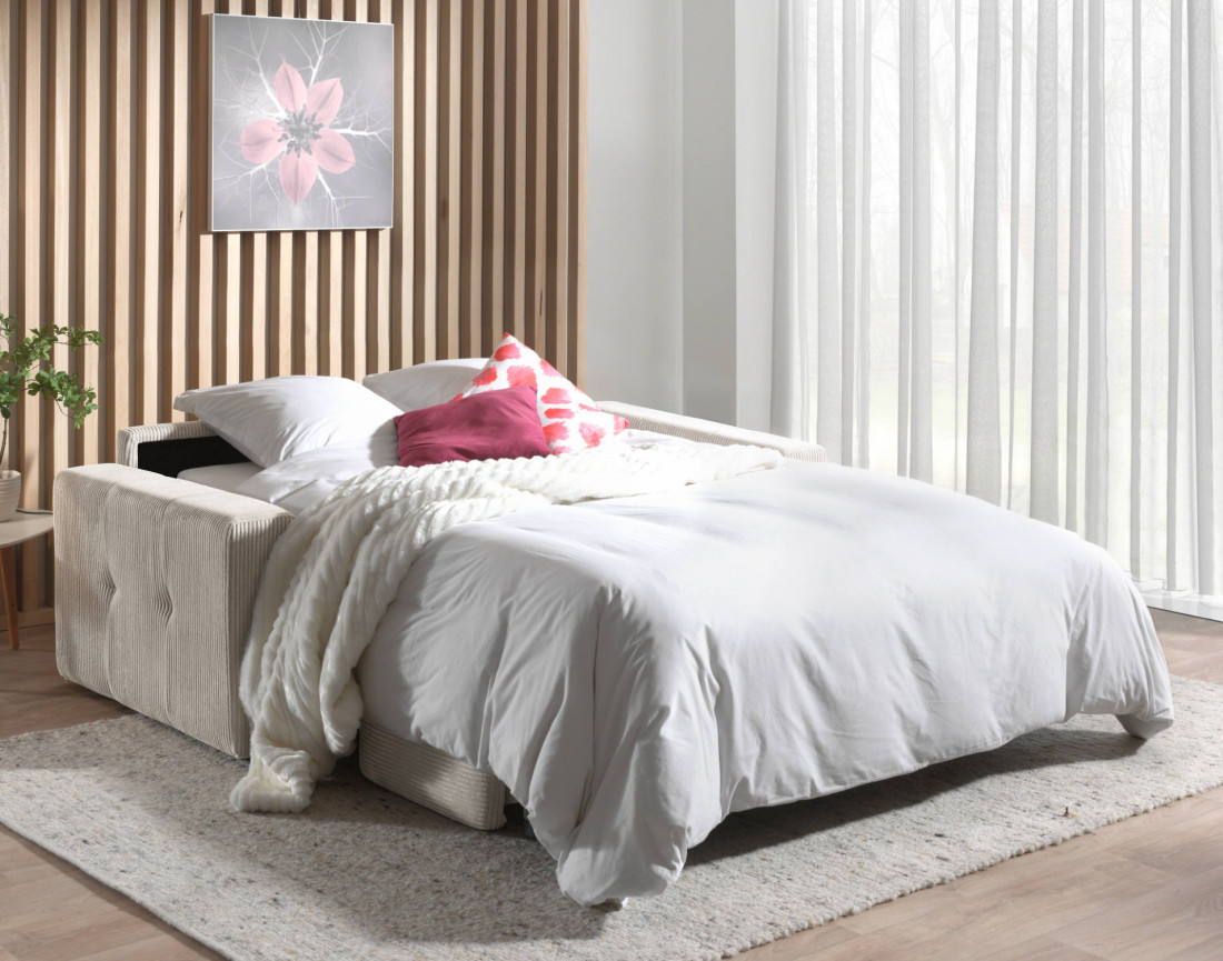 Canapé 3 places convertible express quotidien en velours côtelé Sacha