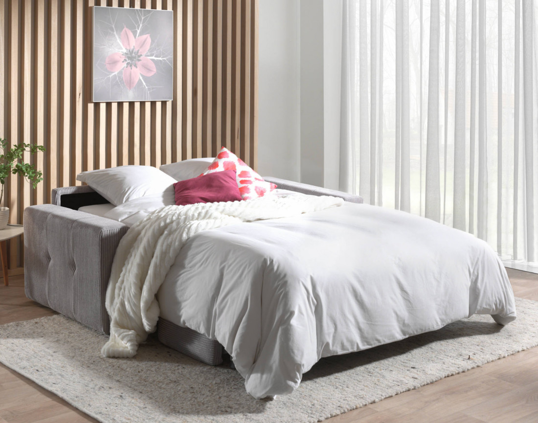 Canapé 3 places convertible express quotidien en velours côtelé Sacha