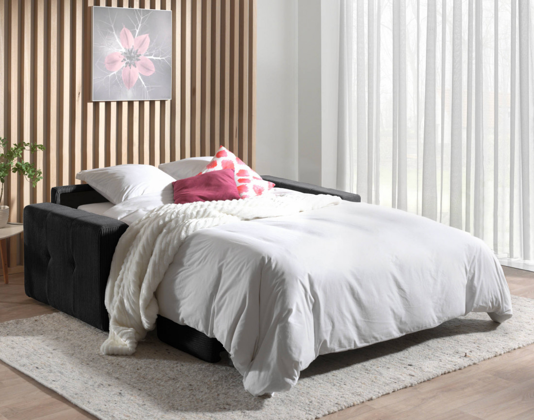 Canapé 3 places convertible express quotidien en velours côtelé Sacha