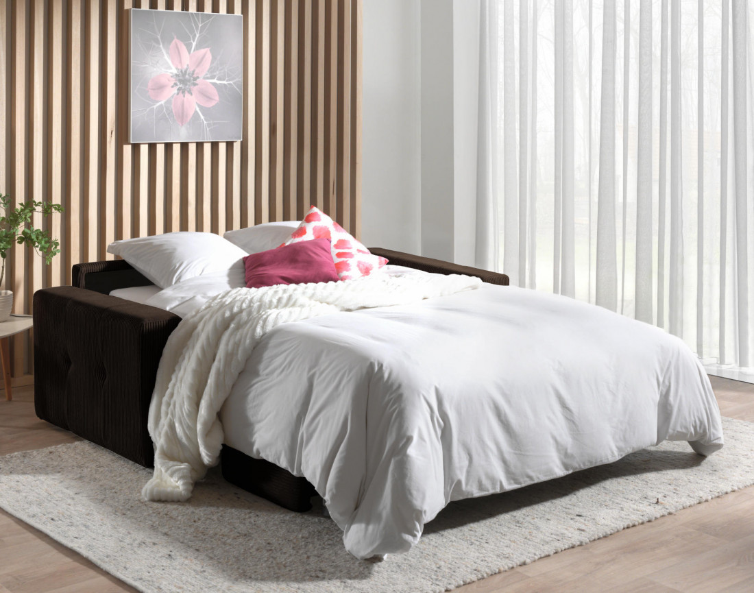 Canapé 3 places convertible express quotidien en velours côtelé Sacha