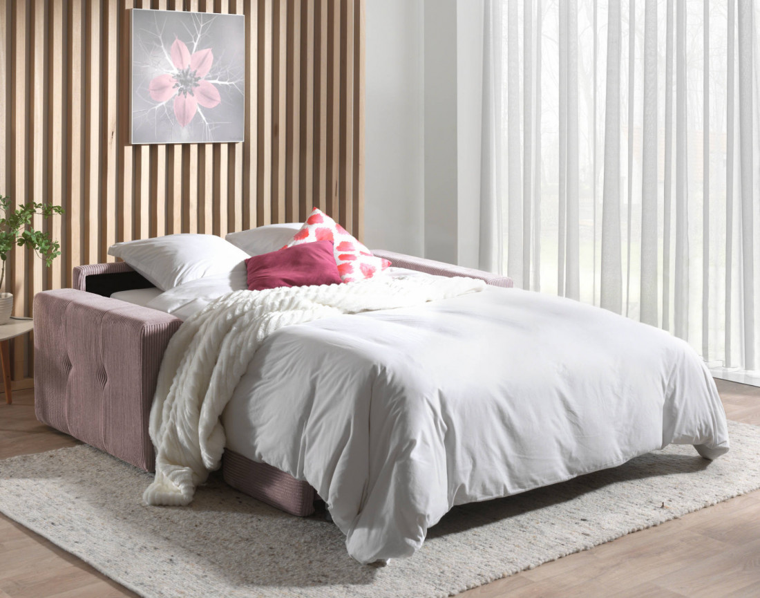 Canapé 3 places convertible express quotidien en velours côtelé Sacha