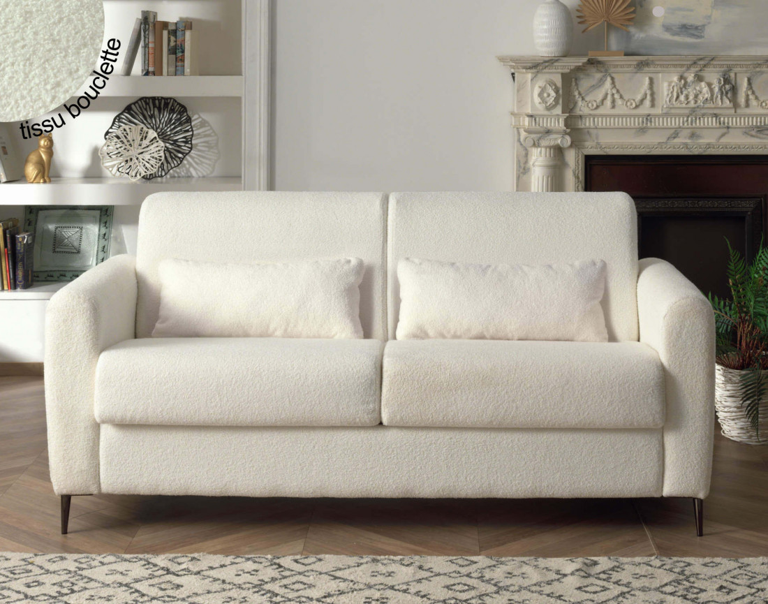 Owen - canapé 3 places convertible en tissu bouclette - couchage quotidien avec ouverture express