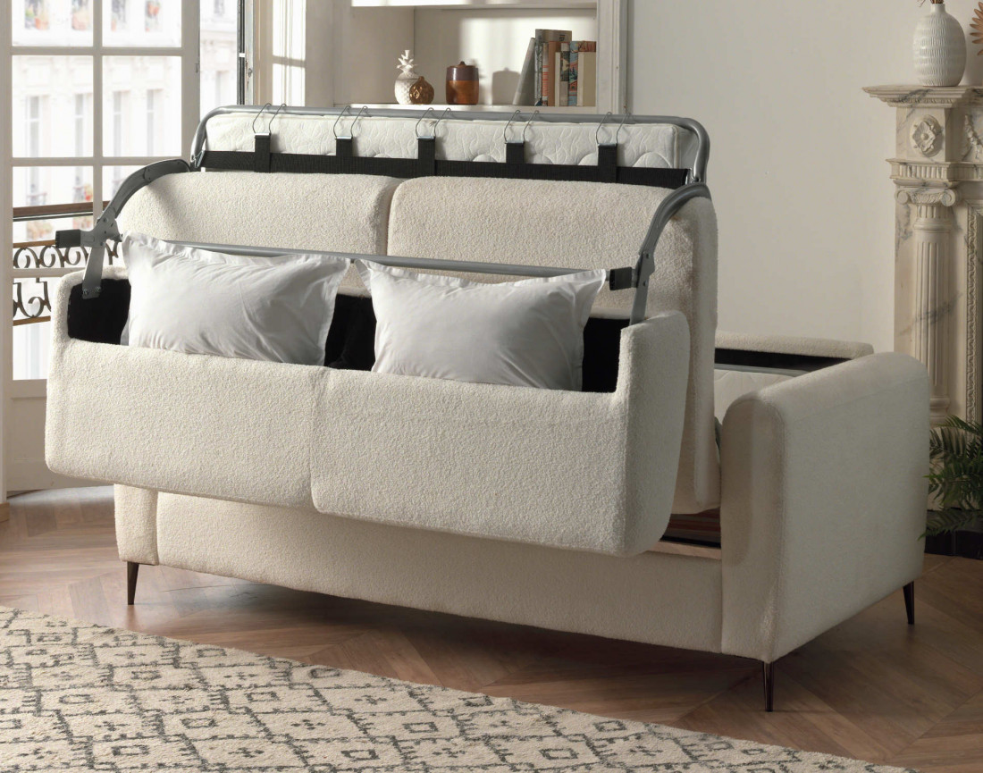 Owen - canapé 3 places convertible en tissu bouclette - couchage quotidien avec ouverture express
