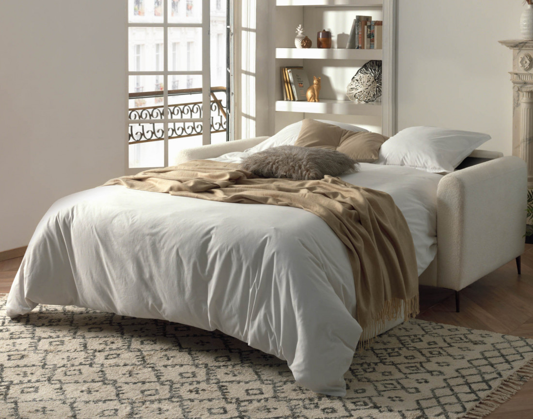 Canapé 3 places convertible express quotidien en tissu bouclette Owen