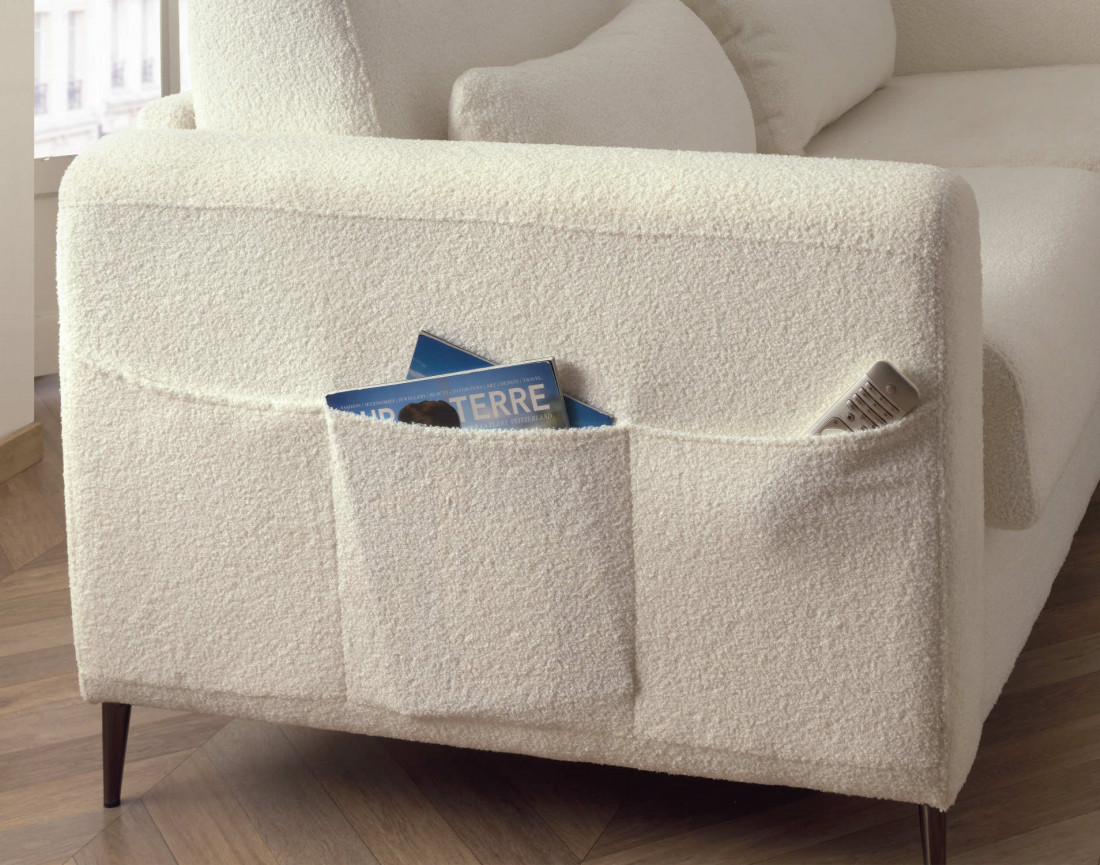 Owen - canapé 3 places convertible en tissu bouclette - couchage quotidien avec ouverture express
