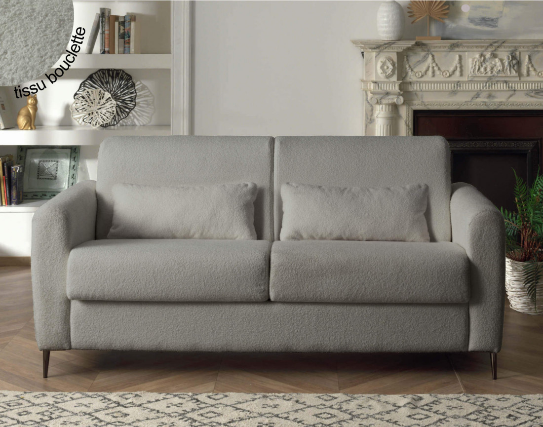 Canapé 3 places convertible express quotidien en tissu bouclette Owen