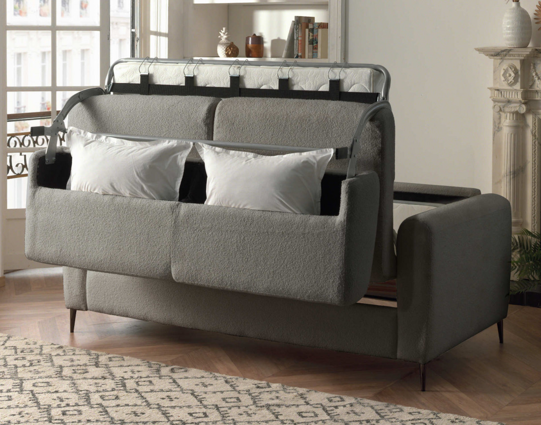 Canapé 3 places convertible express quotidien en tissu bouclette Owen