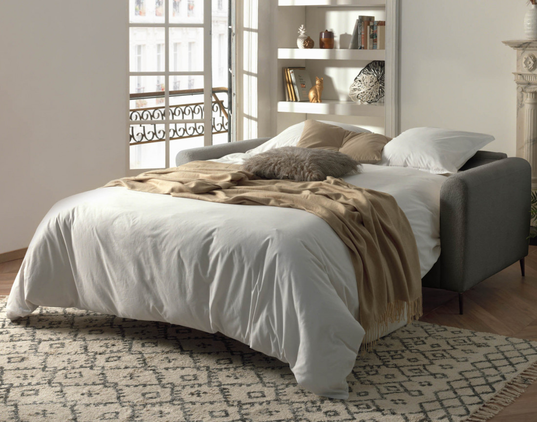 Canapé 3 places convertible express quotidien en tissu bouclette Owen