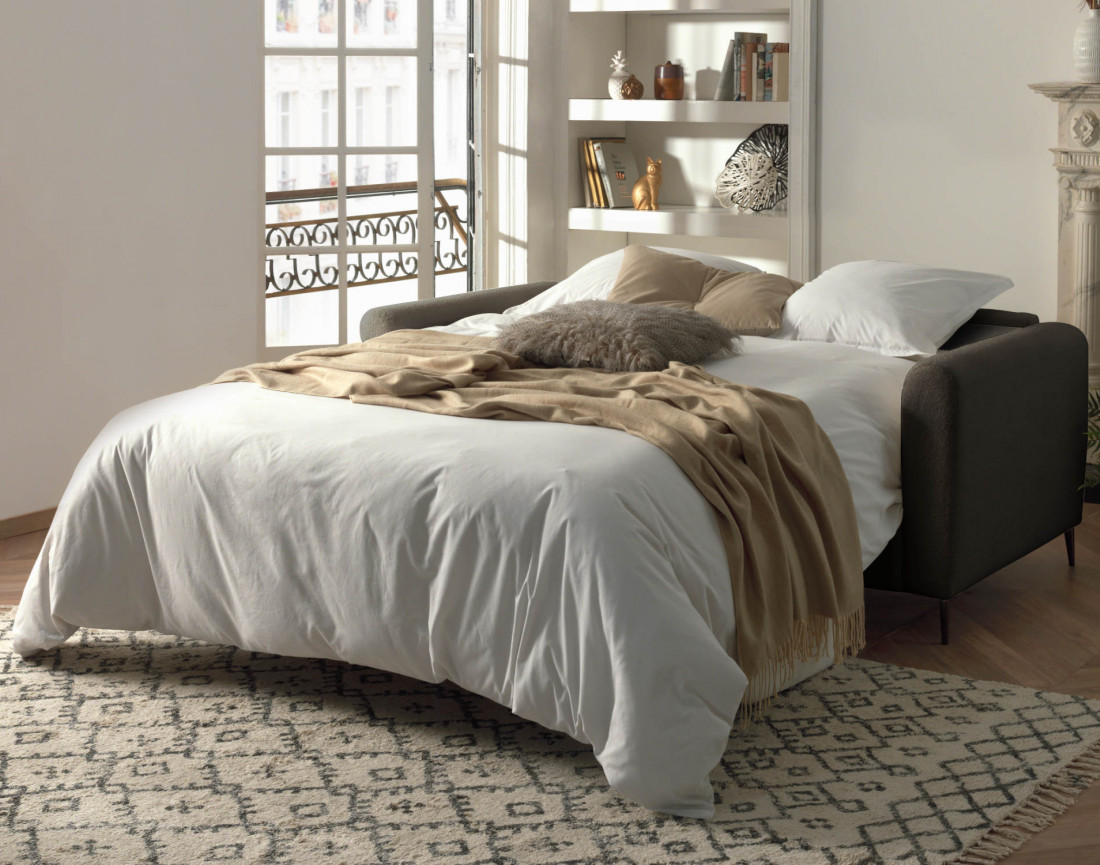 Canapé 3 places convertible express quotidien en tissu bouclette Owen