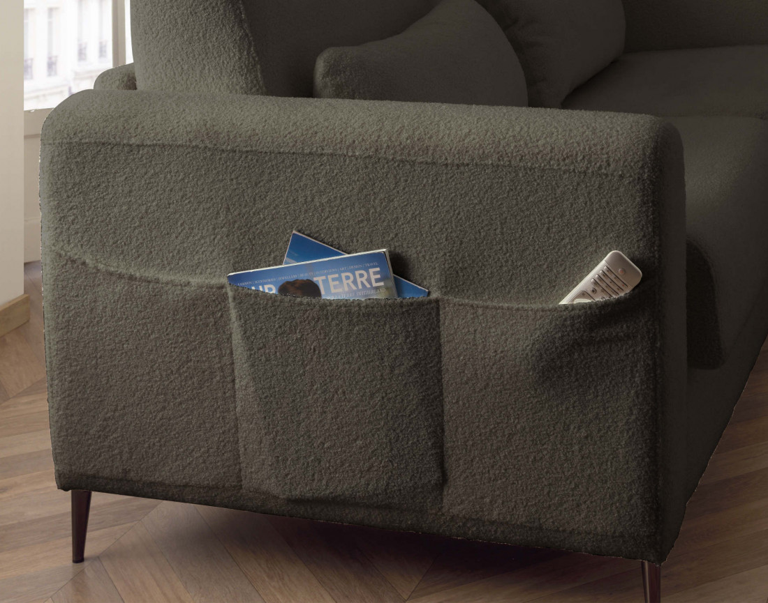 Canapé 3 places convertible express quotidien en tissu bouclette Owen