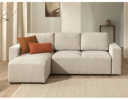 Canapé d'angle 4 places convertible avec coffre en velours côtelé Livy
