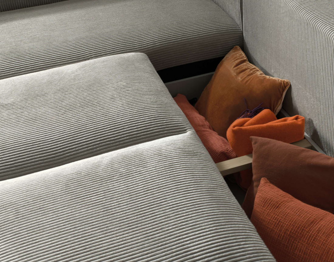 Canapé d'angle 4 places convertible avec coffre en velours côtelé Livy