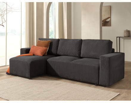 Canapé d'angle 4 places convertible avec coffre en velours côtelé Livy