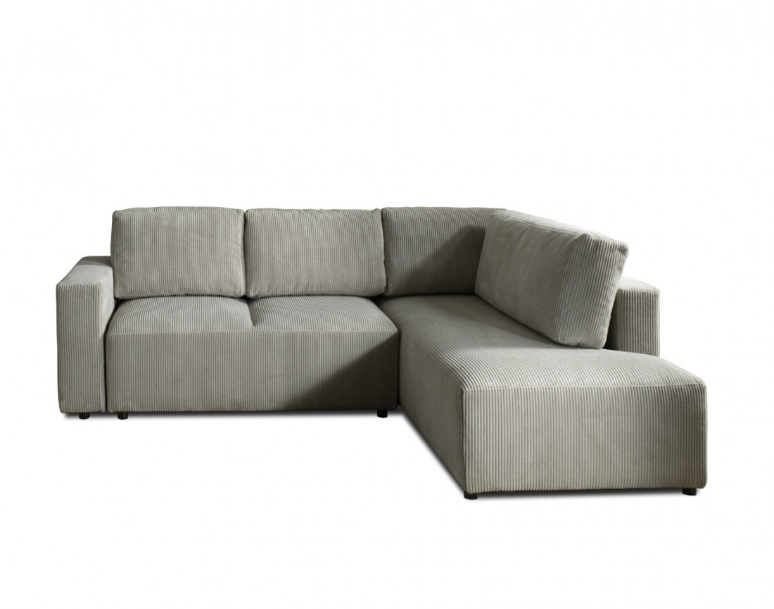 Canapé d'angle droit 5 places convertible avec coffre en velours côtelé Livy