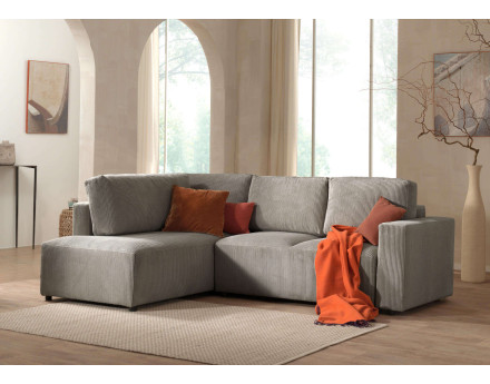 Canapé d'angle gauche 5 places convertible avec coffre en velours côtelé Livy