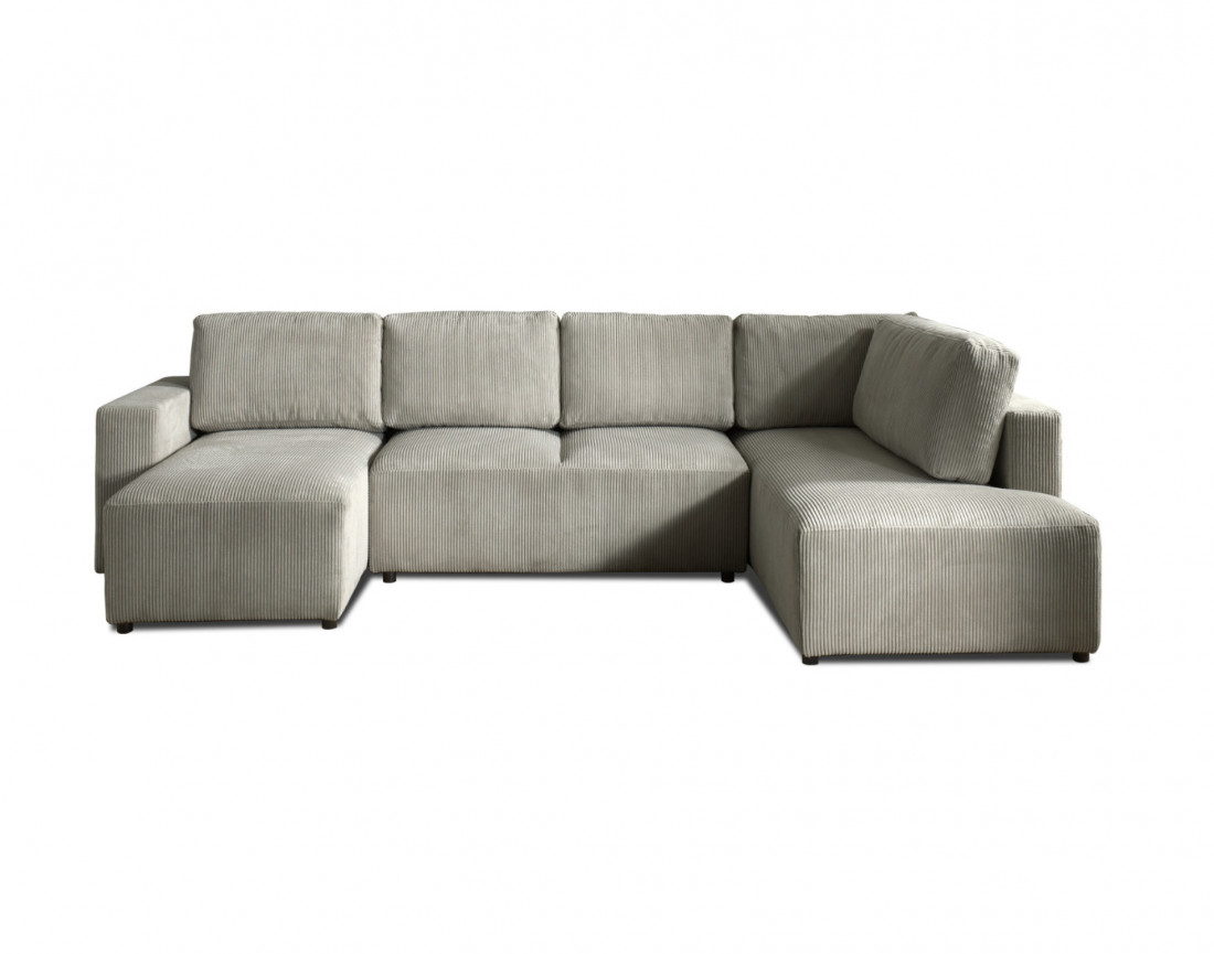 Canapé d'angle panoramique droit convertible avec coffre en velours côtelé Livy