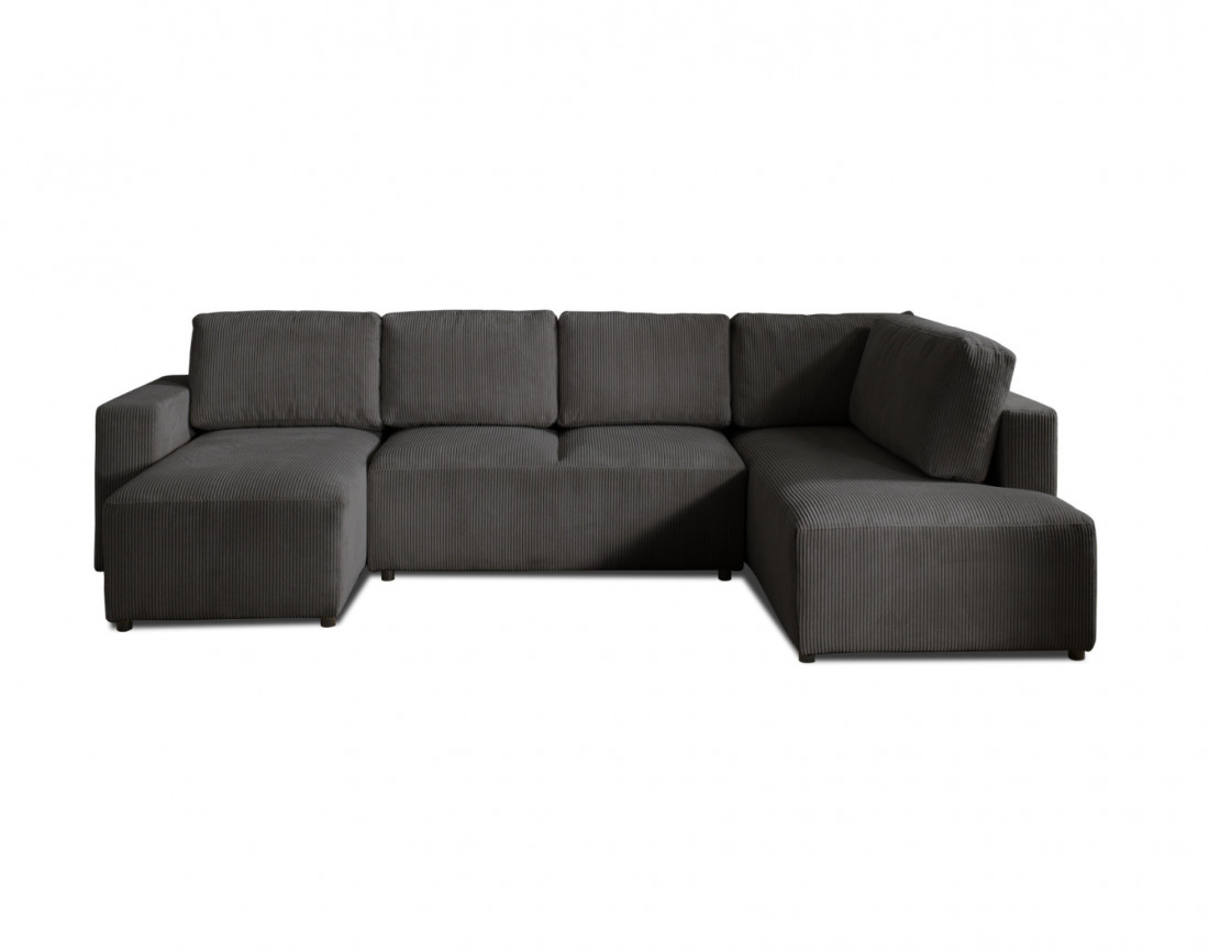 Canapé d'angle panoramique droit convertible avec coffre en velours côtelé Livy