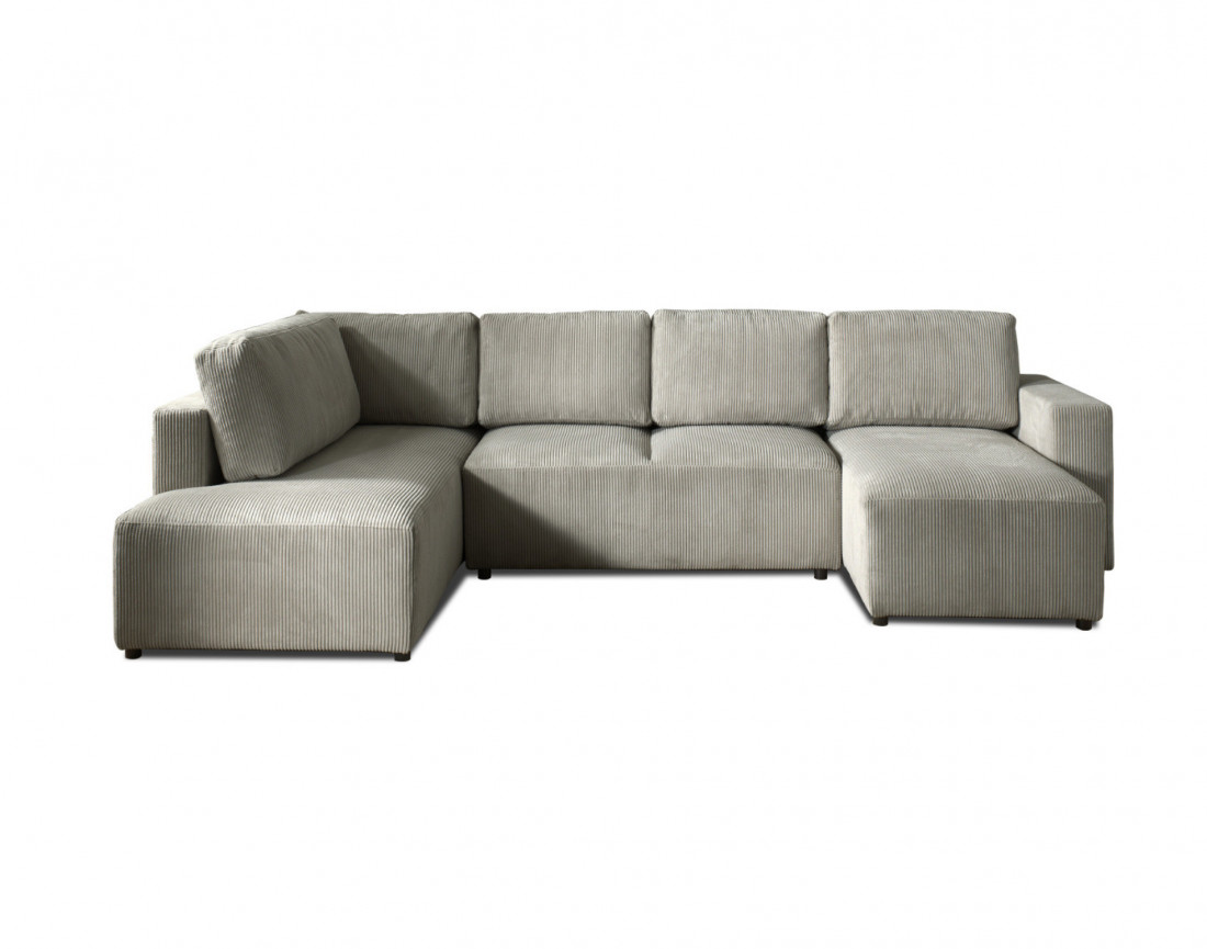 Canapé d'angle panoramique gauche convertible avec coffre en velours côtelé Livy