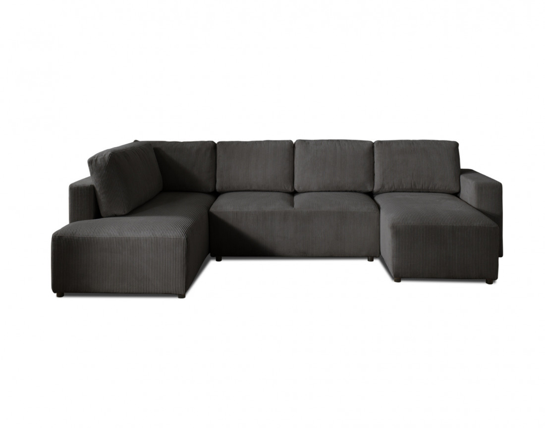 Canapé d'angle panoramique gauche convertible avec coffre en velours côtelé Livy