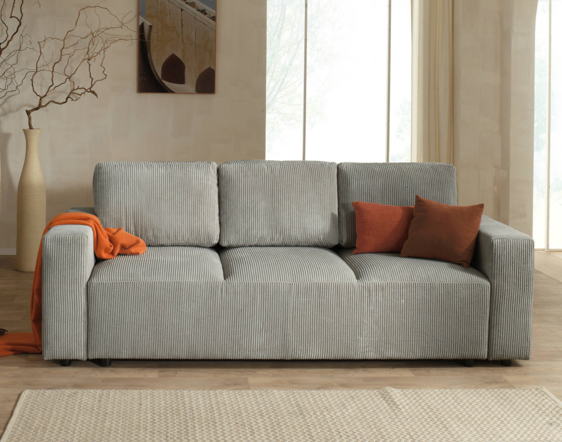 Canapé 3 places convertible avec coffre en velours côtelé Livy