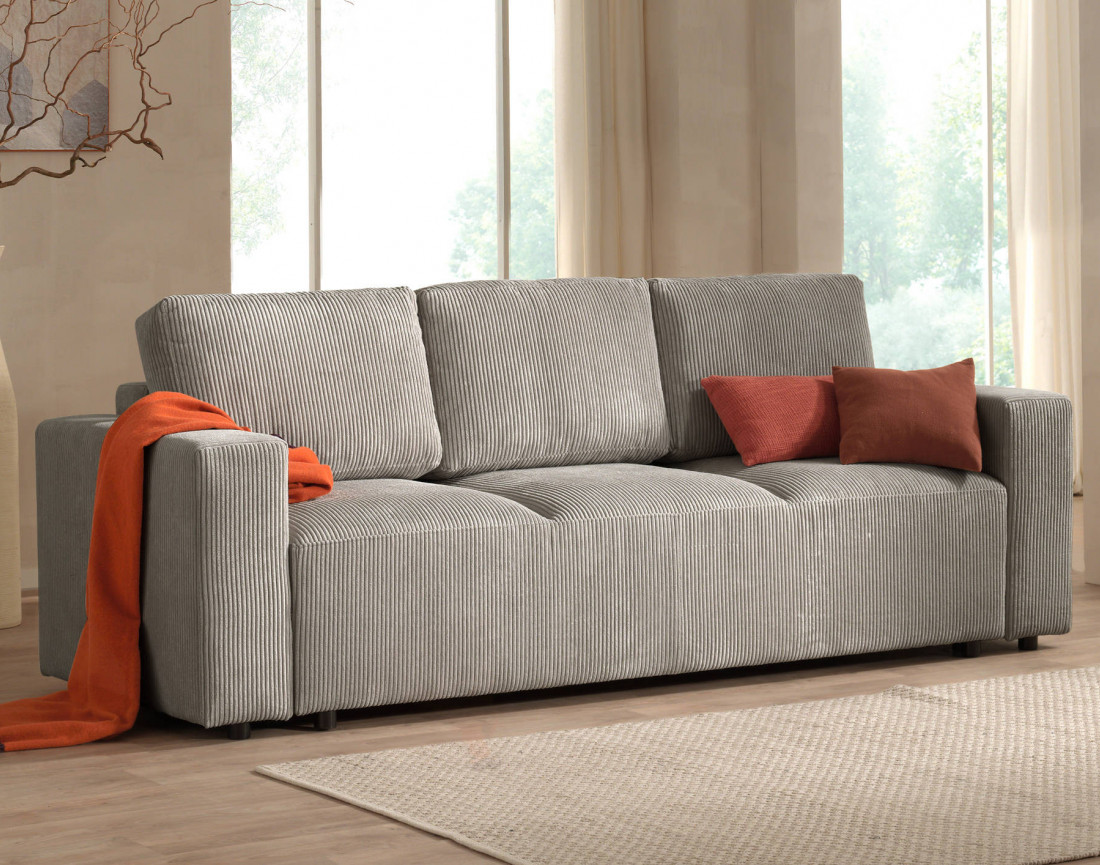 Canapé 3 places convertible avec coffre en velours côtelé Livy