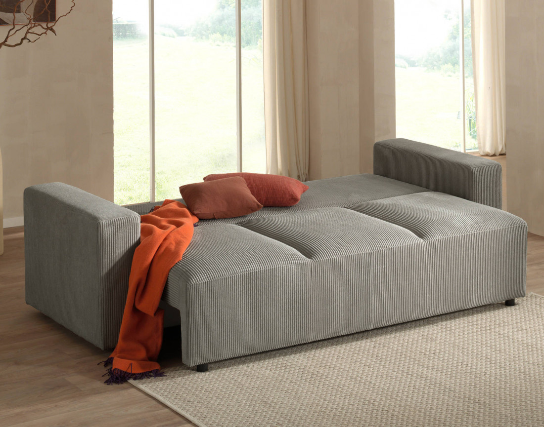 Canapé 3 places convertible avec coffre en velours côtelé Livy