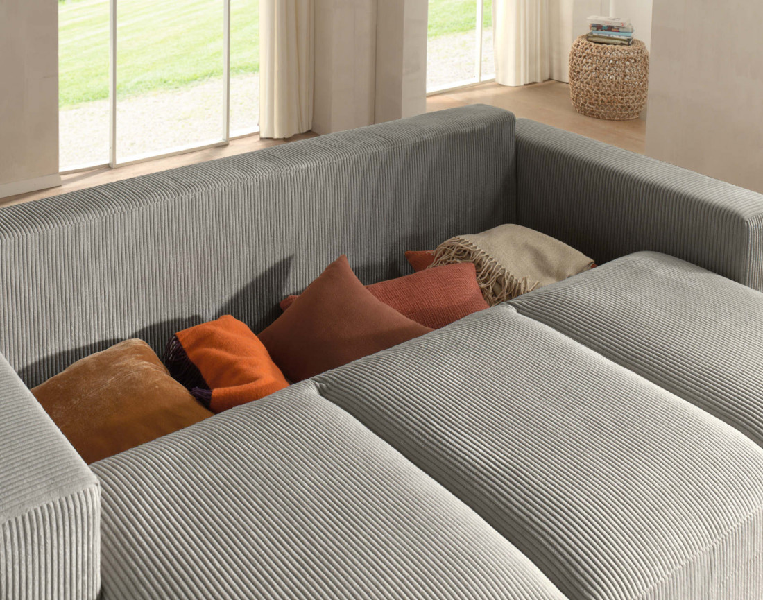 Canapé 3 places convertible avec coffre en velours côtelé Livy