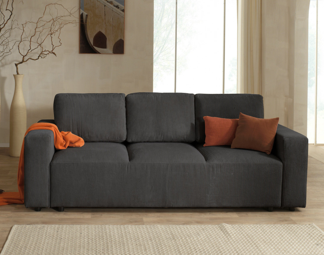 Canapé 3 places convertible avec coffre en velours côtelé Livy