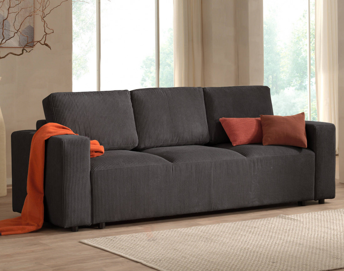 Canapé 3 places convertible avec coffre en velours côtelé Livy