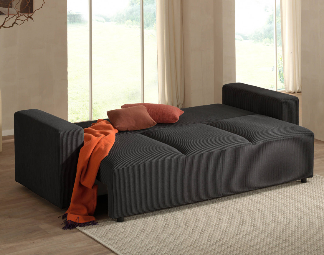 Canapé 3 places convertible avec coffre en velours côtelé Livy