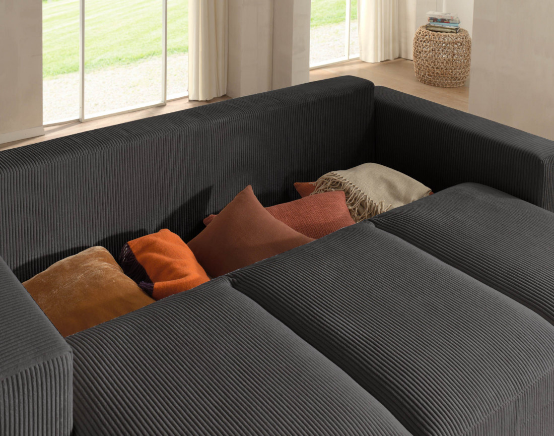 Canapé 3 places convertible avec coffre en velours côtelé Livy