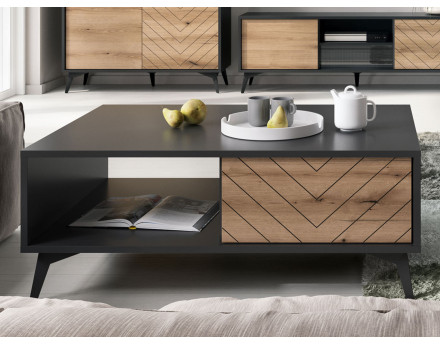 Peter - table basse bois et noir - style industriel - 104 cm