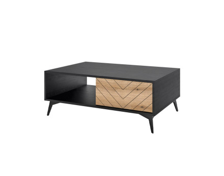 Peter - table basse bois et noir 2 tiroirs et 1 niche 104 cm